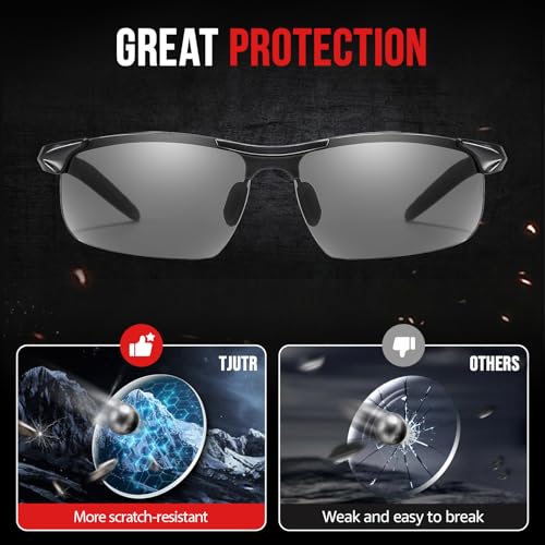 Image of TJUTR Mens Photochromic Sunglasses Day & Night Driving Z87 Sun Glasses Polarized UV400 Protection Safety Glasses