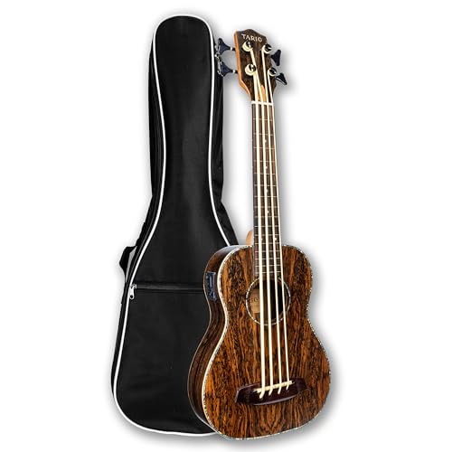 Fretless Ukulele Bass 4 String Zebrawood/Bocote Style Body Mahogany Neck Rosewood Fingerboard & Bridge Aquila Strings Sealed Tuners Deep Warm Tone Travel Acoustic Bass