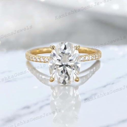 Handcraft Oval Cut Colorless Moissanite Engagement Ring 14k Solid Yellow Gold Art Decon Promise Ring Elegant Statement Jewelry Gift for Wife2