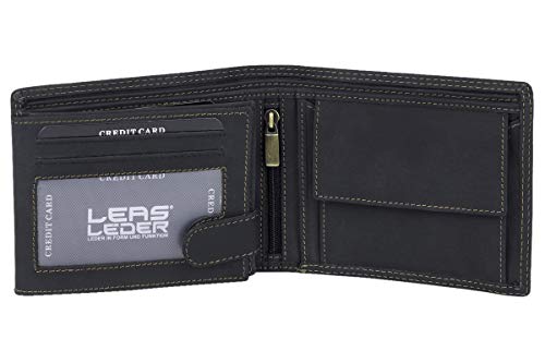 Cartera RFID Hombre Monedero Mujer Vintage-Style Protección de Informaciones privadas LEAS MCL, Piel auténtica, Negro