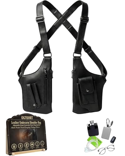 Leather Underarm Shoulder Bag Adjustable Strap Crossbody Chest Sling Satchel Multi Pocket Travel Everyday Vintage Classic(Black)