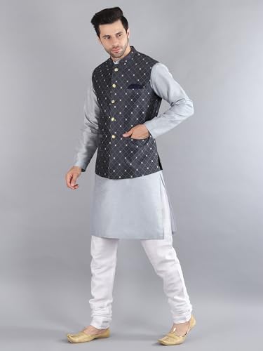 Image of Uri and MacKenzie Men's Silk Blend Kurta Pajama with Designer Ethnic Nehru Jacket /Modi Jacket