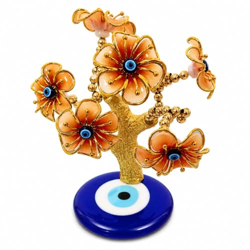 Image of Luxury Evil Eye Flower Tree Showpiece for Home Decor | Golden Crystal Flower Bonsai Tree with Nazar Protection Base | Decorative Tabletop Ornament for Living Room, Office & Gift Purpose