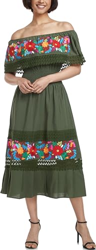 Image of YZXDORWJ Women Embroidered Mexican Peasant Casual Sexy Lace Off-Shoulder Long Dress