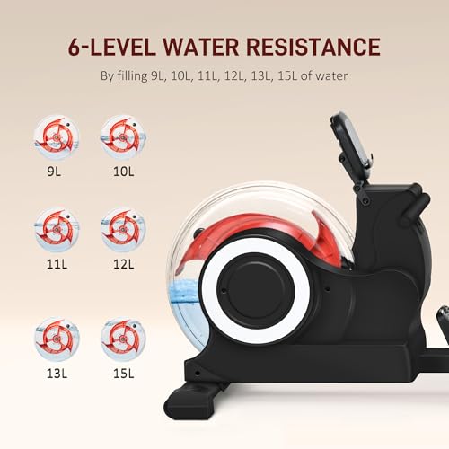 SPORTNOW Water Rowing Machine, Foldable Rowing Machine for Home Gym, 120kg Weight Capacity Portable Rower with Wheels, LCD Monitor and Tablet Holder for 1.2 m to 2 m User Cardio Training, Black - Image 4