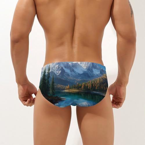 Snowy Covered Alpspeaks Fir Lake Men's Swimming Trunks Briefs Beach Swimwear Low Rise Bikini Swimsuit Print Bathing Suit2