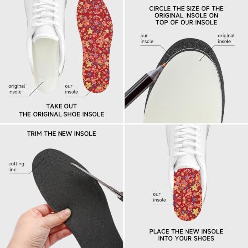 Image of 3 Pair Women No Show Socks Anti-Odor Sockless Shoe Insert Size 9-13 | Thin Shoe Insoles,Breathable,Comfort Barefoot Shoe Liner,Machine Washable,Moisture Control,Cute,Everyday Insole,Floral Print