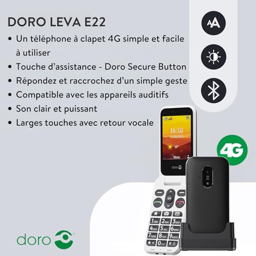 Téléphone senior grand écran Doro Leva E22 4G avec son fort - 2