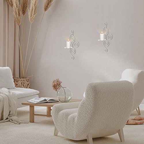 Dyna-Living Metal Wall Sconces Set Of Two For Dining Room Wall Decor, Wought Iron Sconce Candle Holder As Wall Decorations For Living Room, Bedroom, Bathroom Decor (White) #TOP4