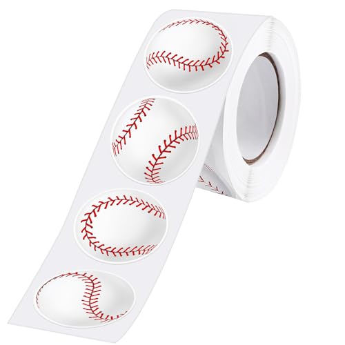 SANNIX 500Pcs Baseball Stickers Roll Self-Adhesive 1.5 Inch Sports Ball Label Sticker Decal for Scrapbooking Envelope Gift Bag Seal Baseball Themed Birthday Party Favor Decor Sport Supplies