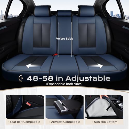 Image of Coverado Car Seat Covers, Front and Back Seat Covers, Universal Seat Cover for Cars with Lumbar Support, Faux Leather Car Seat Protector Waterproof Car Seat Cushions Fit for Most Vehicles (Blue&Black)