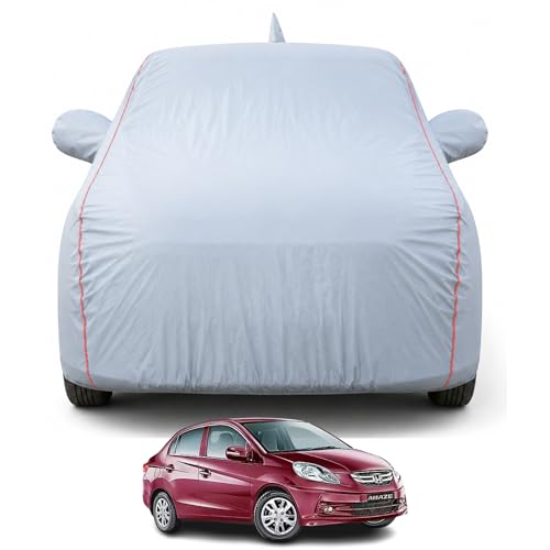 Image of Compatible With Amaze 2012-2017 Models 100% Waterproof Car Cover for All Weather Protection Mirror & Inner Cotton Triple Stitched Cover, Adjustable Belt Bottom Elastic to Secure Fit (Dark Grey)