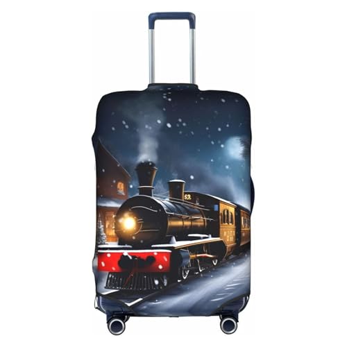 Winter Christmas Snow Night Railway Train Print Luggage Cover For Suitcases, Travel Case Protector, Simple & Convenient Installation