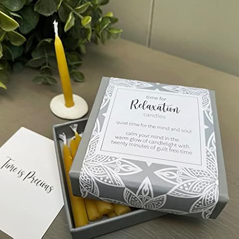 time for Relaxation Candles (wrap) by Cotton & Grey. Quiet time for The Mind and Soul. 12 Pure Beeswax Candles and a Ceramic Holder. Calm Your Mind in The Warm Glow of Candlelight Cover