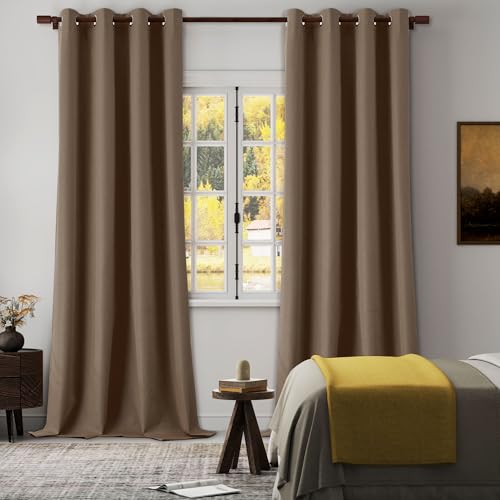 LCOOMZEN 108 Inch Extra Long Linen Curtains for Bedroom, Full Blackout Thermal Insulated Floor to Ceiling Grommet Curtains for Living Room, Warm Taupe, W52 x L108, 2 Panels by LCOOMZEN - Used condition - Image 2