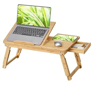 SONGMICS Laptop Table Laptop Stand Breakfast Tray Folding Legs Bed Sofa Height Adjustable for up to 15.6 inch Laptops (61-68.3) x 34.9 x (22.5-32) cm Natural LLD01N