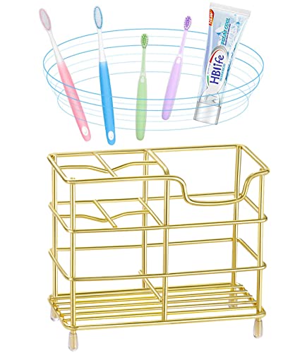 Hblife Small Toothbrush Holder For Bathroom, 5 Slots Gold Stainless Steel Bathroom Accessories Organizer For Small Spaces #TOP4