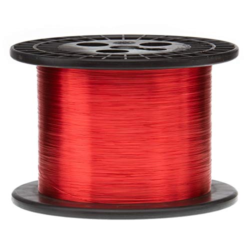 Magnet Wire, Heavy Build Enameled Copper Wire, 27 AWG, 2.5 lb, 3928' Length, 0.0161" Diameter, Red