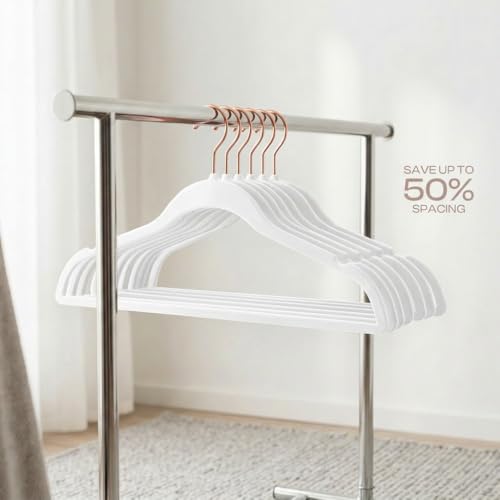 Image of Ginoya brothers Velvet Hangers,Non Slip Notched with Rose Gold Hook Coat /Suit Hangers,Space Saving 360 Degree Swivel Hook Clothes Hangers Wardrobe Hanger. (20, White)