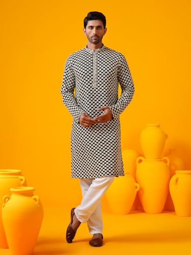 Image of SOJANYA (Since 1958 Men's Cotton Thread Embroidered Long Kurta