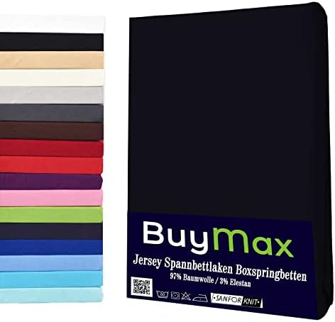 Buymax Topper prześcieradło z gumką 200 x 200 cm, 100% bawełna, dżersej, na materac o wysokości do 9 cm, do łóżka kontynentalnego, antracytowo-szare