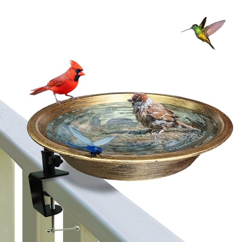 WANGIRO Deck Mounted Bird Bath for Outside,Detachable Birdbath Bowl with Sturdy Clamp,Easy Setup Outdoor Bird Feeder for Verandahs Garden Patio Lawn Decoration 11.4 in.Antique Bronze