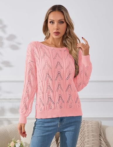 Image of Libsorge Womens Cute Sexy Off The Shoulder Crochet Knit Sweater Fall Winter 2025 Trendy Lightweight Boat Neck Pullover Top