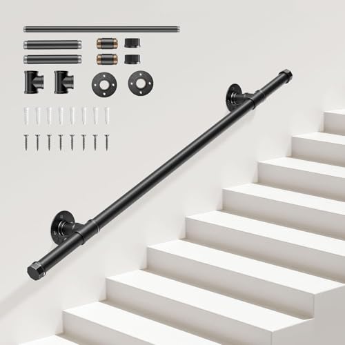 Pasamanos para Escalera, Sunowl 1M Barandilla para Escalera Interiores y Exteriores, Barandillas Metal Antideslizantes Seguridad, Barandillas de Galvanizada para Escaleras, Cocina, Baño, Jardín