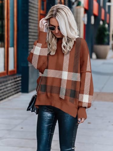 Image of Womens Sweaters Causal Crewneck Batwing Sleeve Knit Top Side Split Oversized Pullover Sweater Loose Jumper