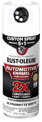 Image of Rust-Oleum 2X Automotive Enamel 5-in-1 Spray Paint, Ultra Matte White | Fast Dry, Adjustable Custom Spray Dial, Multi Surface (Metal, Wood, Plastic and More), Any Angle, Ultimate Coverage