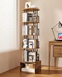 Kalrin 5 Tier 360°Rotating Bookshelf with Extra Storage Cabinet, Brown | 5 Tier 360° Rotating Bookshelf,Extra Storage Cabinet,Floor Standing Bookcase,Narrow Book Shelf for Bedroom Living Room