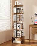 Kalrin 5 Tier Rotating Bookshelf with Extra Storage Cabinet, 360°Spinning Corner Bookshelf, Floor Standing Bookcase for Kids & Adult, Narrow Book Shelf for Bedroom Living Room, Vintage Brown