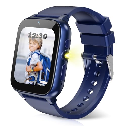 HAPPINNO Reloj inteligente para niños de 1.69 pulgadas, reloj inteligente para niños y niñas, podomter 26 juegos de rompecabezas, cámara, reproductor de música, linterna, reloj despertador, cumpleaños