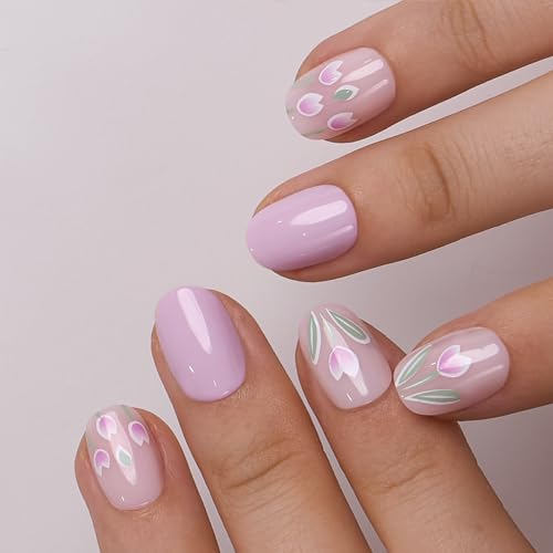 Image of CurvLife Soft Gel Square Press On Nails Extra Short, Long-Lasting Oval Reusable Fake Nails Kit with Glue & Tabs, 30pcs Salon-Quality Stick On Nails for Women At-Home Manicure (Tulip Whisper)