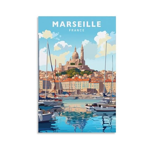 Jdjdu Marseille France Affiche de Voyage Vintage Cadeau Décoration Murale Peinture Poster en Toile Art Poster