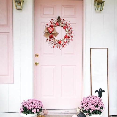 TEMPUS 18" Artificial Valentine's Day Wreath, Pink and Red Heart Berry Wreath for Front Door Wall Party Wedding Decorations, for Girl Friends for Valentine's Day