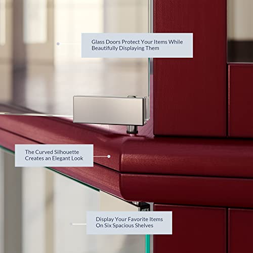 image for BELLEZE Lighted Corner Display Curio Cabinet Wooden Curved Shelving Un