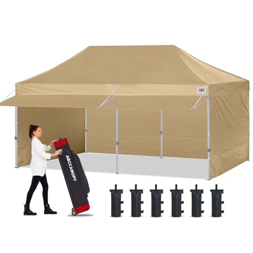 Image of ABCCANOPY 10x20 Commercial Pop up Canopy Tent with Awning Sidewall,Beige