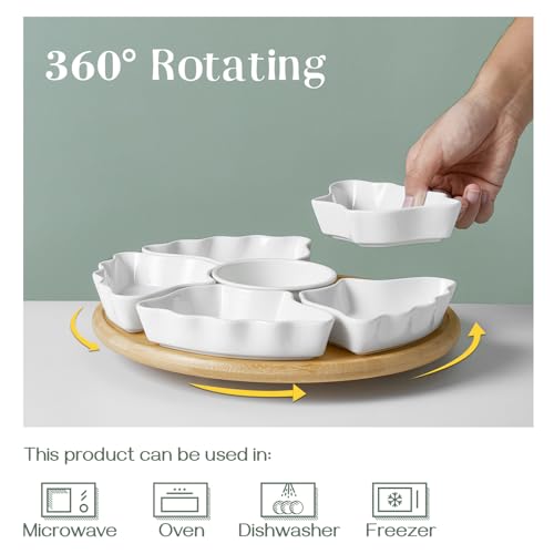 Dowan 360° Rotatable Serving Tray And Platters, 12 Inch Divided Serving Bowls For Party, Kitchen Decor, Removable Serving Dishes For Chips And Dip, Fruit thumb #3