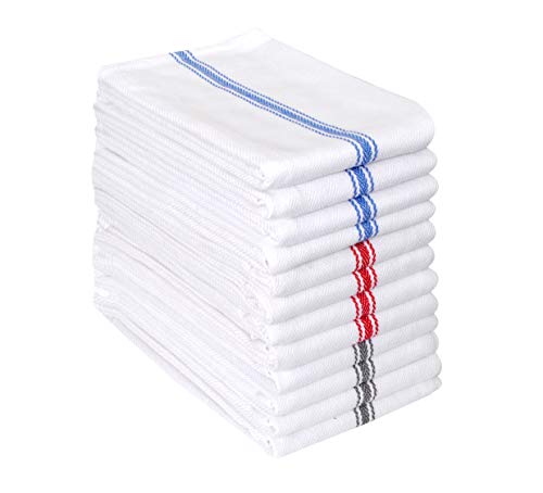 Amour Infini Herringbone Weave Kitchen Towels | Set Of 12 | 28 X 16 Inches | 100% Ring Spun Cotton Dish Towels | Ultra Soft And Absorbent | Perfect For Commercial Use And Bar Towels | Multicolor #TOP16