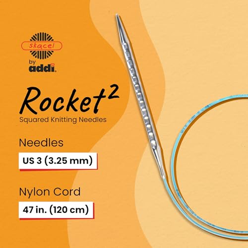skacel by addi Circular Knitting Needles, 47 Inch (120 cm) Rocket 2 (Squared) Plated Brass Knitting Needle Pair with Nylon Cord, 3.25 mm (US Size 3) by skacel by addi - Image 2