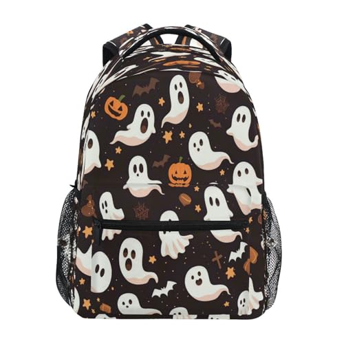 Dussdil Ghost Halloween Pumpkin Kids Backpack School Backpacks for Boys Girls 16 IN Book Back Pack Bag Casual Travel Daypack with Adjustable Shoulder Strap Zipper
