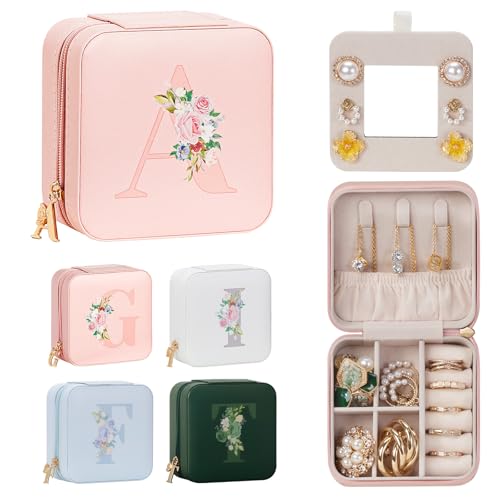 Enthralite Travel Jewelry Box for Girls: Traveling Jewelry Case Gift for Women - Mini Organizer for Necklaces Earrings Pink A