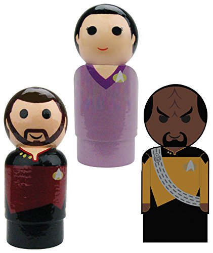 Bif Bang Pow! Star Trek: TNG Set of 3 Riker, TROI, Worf Pin Mate Wooden Figure