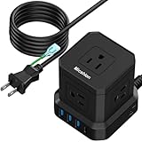 Micshion Type-C付電源タップ 延長コード 5M コンセントusb付き（合計2400W) 4個USB-Aポート 雷ガード/アース保護ランプ付き タコ足配線 テーブルタップ たこあしコンセント マルチタップ 安全保護機能 自宅用 会社用 ブラック