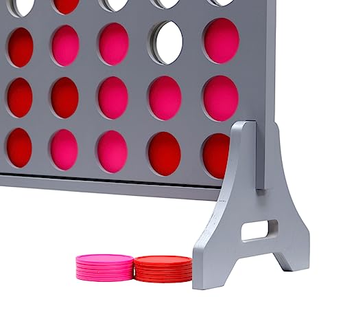 Image of Giant 4 in a Row Game for Family & Adults - Tailgating Pros Jumbo Grey Wooden Four in a Row Indoor & Outdoor Yard Game for Family Party Fun, Portable Activities for Patio, Backyard, and Camping