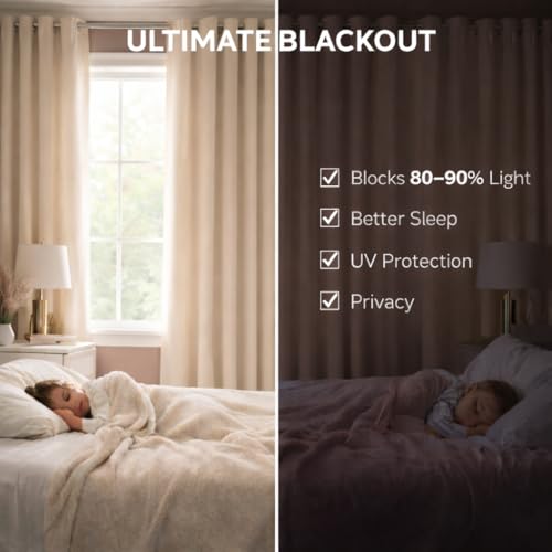 Image of Blackout Curtains for Bedroom Pack of 2 - Cream 5 Feet Long, 4.5 Ft Wide, Thermal Insulated Room Darkening Curtains, Light Blocking, Noise Reducing & Energy Saving Drapes (5 x 4.5 Ft)