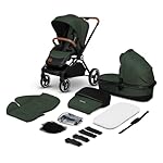 LIONELO Mika 2in1 Kombikinderwagen. Babywanne, Kinderwagen, Buggy. Regenschutz, Schultergurt zum Transport, Matratze, Moskitonetz, Fußabdeckung, wasserdichtes Material, Gummiräder (GREEN FOREST)