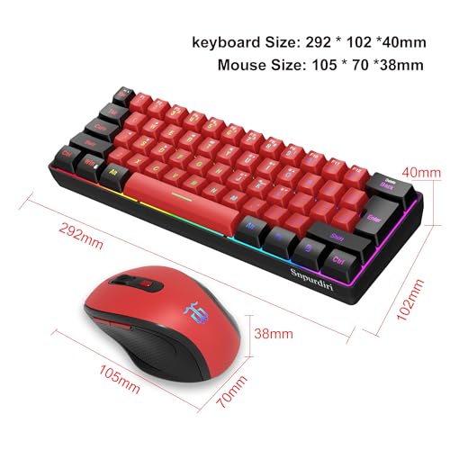 Image of Snpurdiri 2.4G Wireless Gaming Keyboard and Mouse Combo, 60 Percent Wireless Keyboard and Ergonomic Vertical Feel Small Mouse (Black and Red)