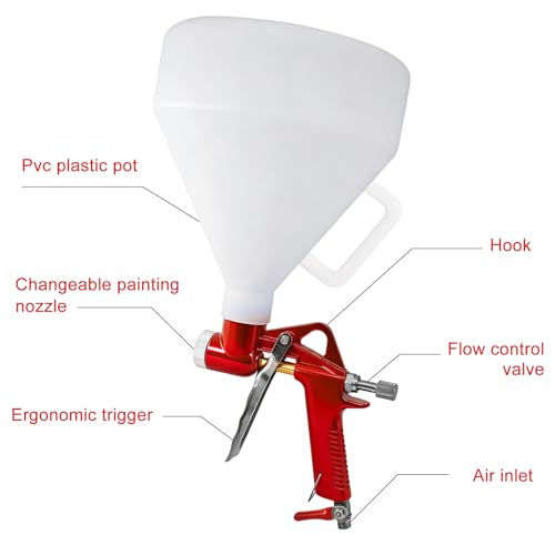 Image of Texture Drywall Sprayer,Air Hopper Spray Paint Guns with 1.5 Gallon Hopper, Includes 3 Nozzles (4.0mm /6.0mm /8.0mm), Air Texture Gun for Walls,Ceiling,Stucco Mud,Knockdow, Orange Peel (RED)